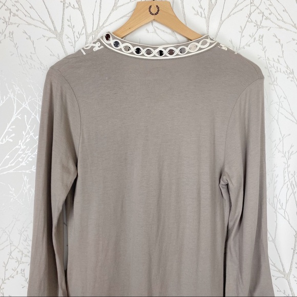 INC International Concepts Taupe Embellished Pima Cotton V-Neck Top Large - Picture 4 of 12